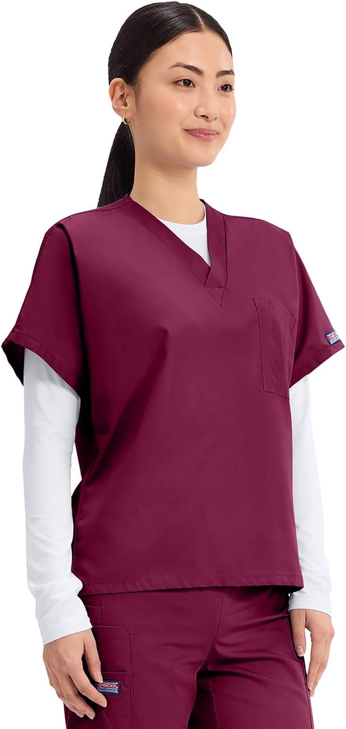 imageCherokee Scrubs for Women and Men Unisex VNeck Tunic Nursing Scrub Top with Chest Pocket Tuckable Durable Fabric 4777Wine