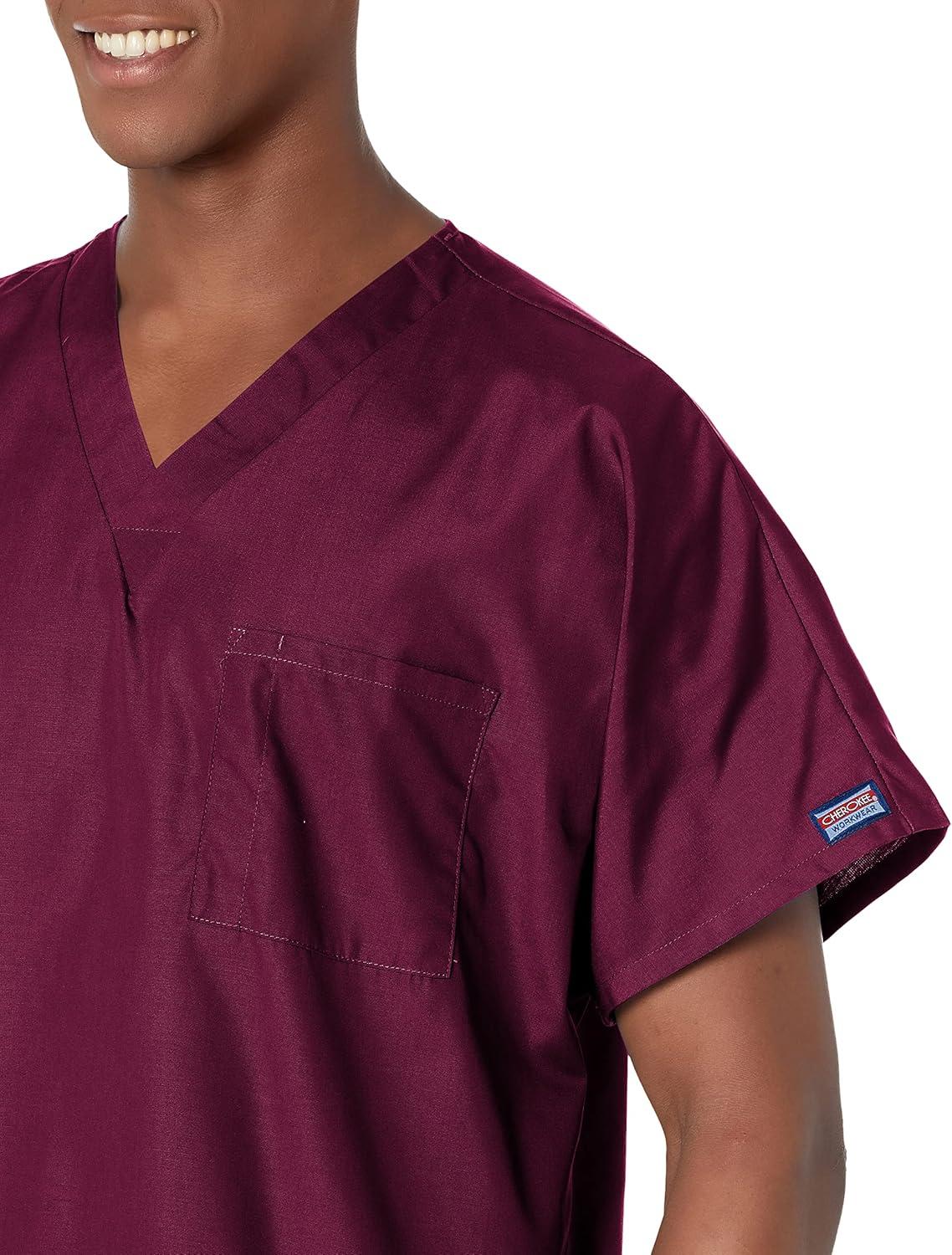 imageCherokee Scrubs for Women and Men Unisex VNeck Tunic Nursing Scrub Top with Chest Pocket Tuckable Durable Fabric 4777Wine
