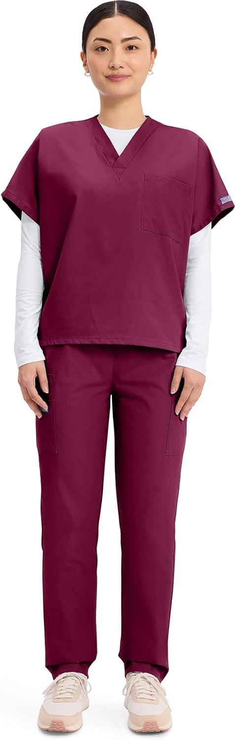 imageCherokee Scrubs for Women and Men Unisex VNeck Tunic Nursing Scrub Top with Chest Pocket Tuckable Durable Fabric 4777Wine