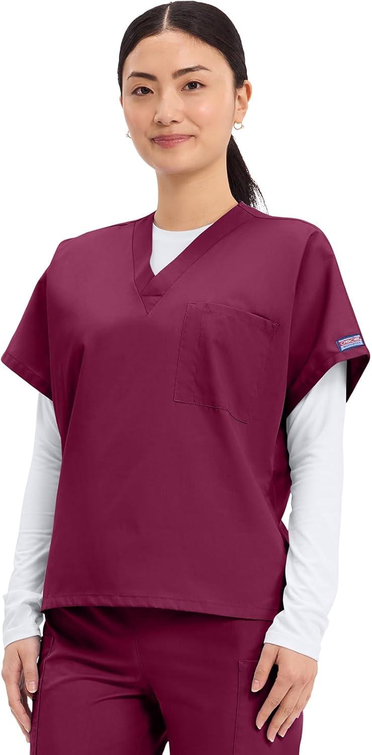 imageCherokee Scrubs for Women and Men Unisex VNeck Tunic Nursing Scrub Top with Chest Pocket Tuckable Durable Fabric 4777Wine