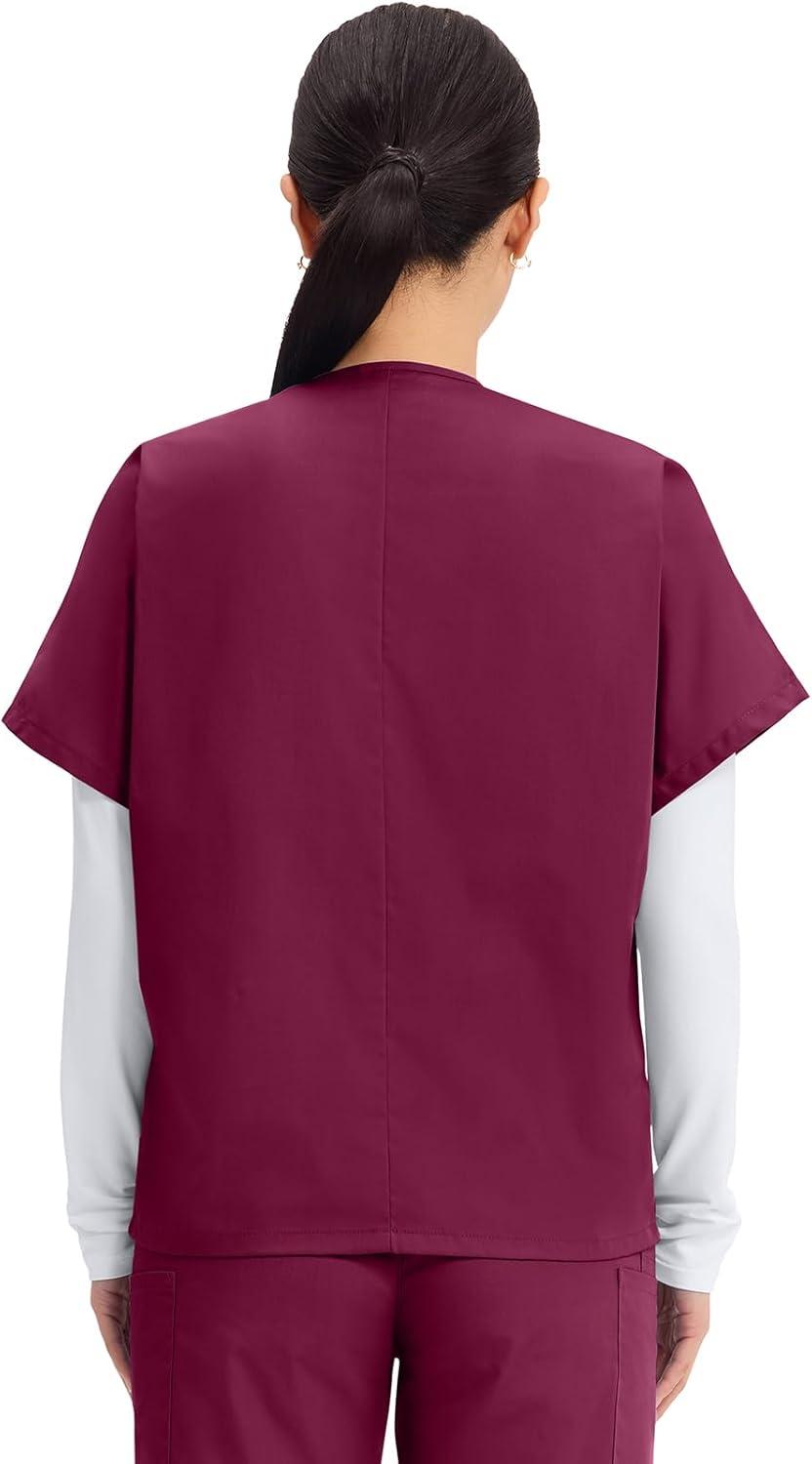 imageCherokee Scrubs for Women and Men Unisex VNeck Tunic Nursing Scrub Top with Chest Pocket Tuckable Durable Fabric 4777Wine
