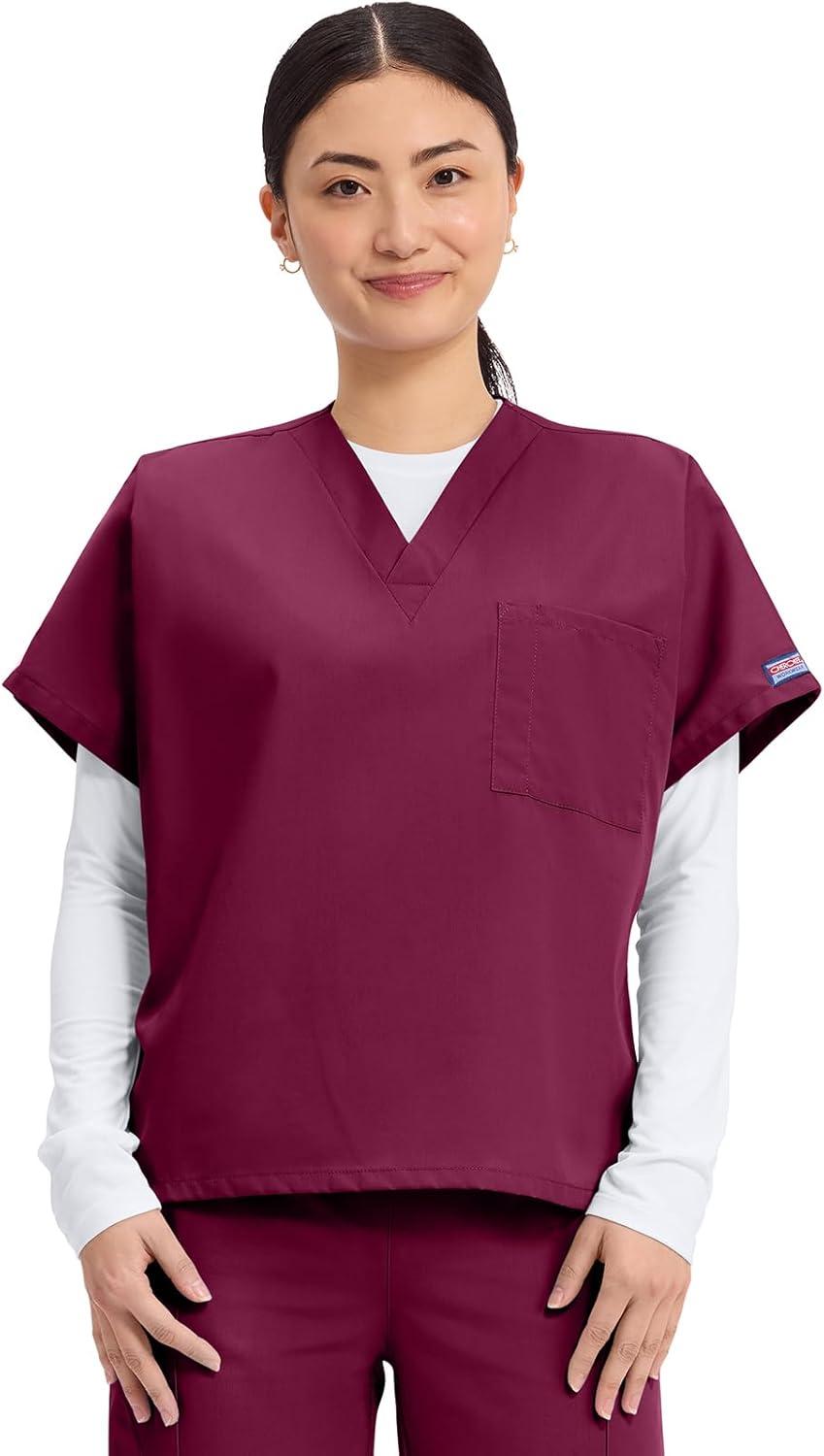 imageCherokee Scrubs for Women and Men Unisex VNeck Tunic Nursing Scrub Top with Chest Pocket Tuckable Durable Fabric 4777Wine