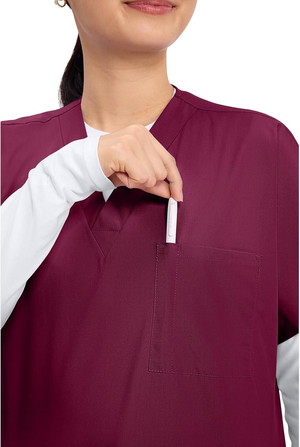 imageCherokee Scrubs for Women and Men Unisex VNeck Tunic Nursing Scrub Top with Chest Pocket Tuckable Durable Fabric 4777Wine