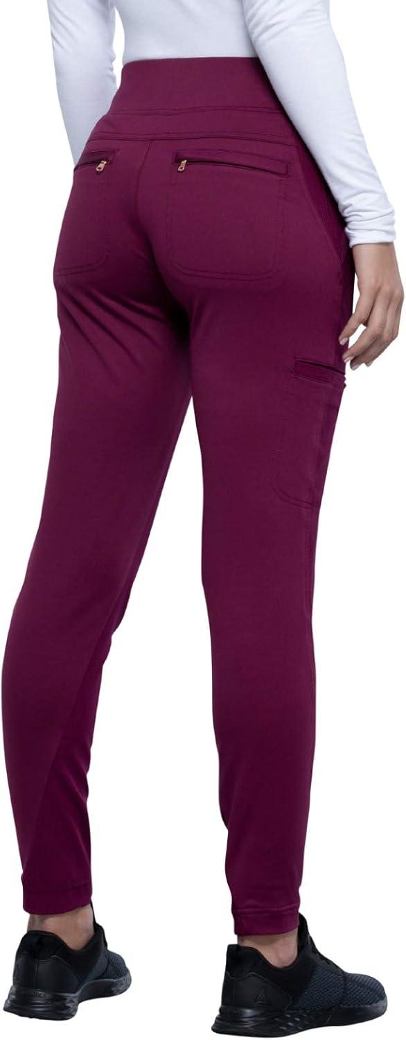 imageCherokee Statement Women Scrubs Pant Mid Rise Tapered Leg Pullon CK175Wine