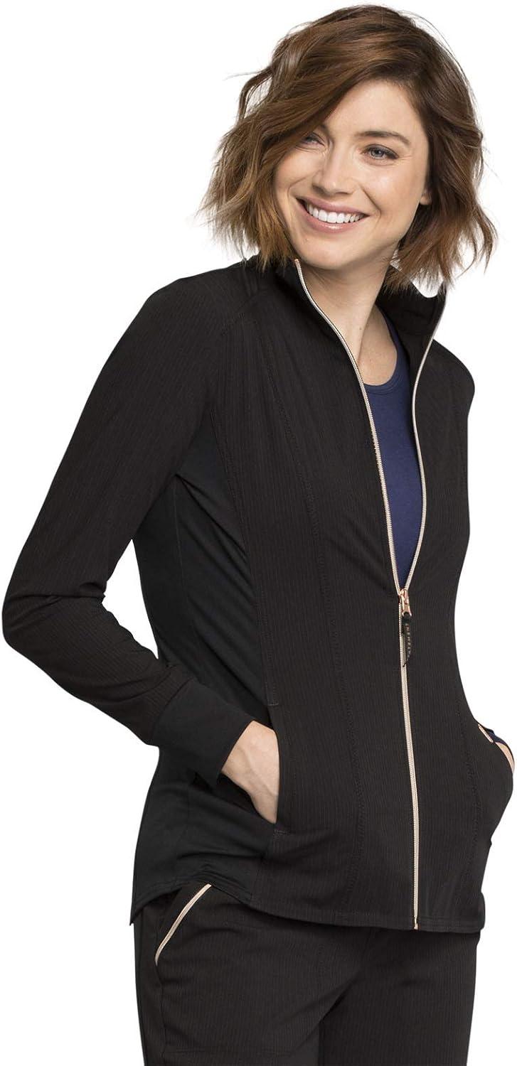 imageCherokee Statement Women Warm Up Scrubs Jacket Zip Front CK365Black