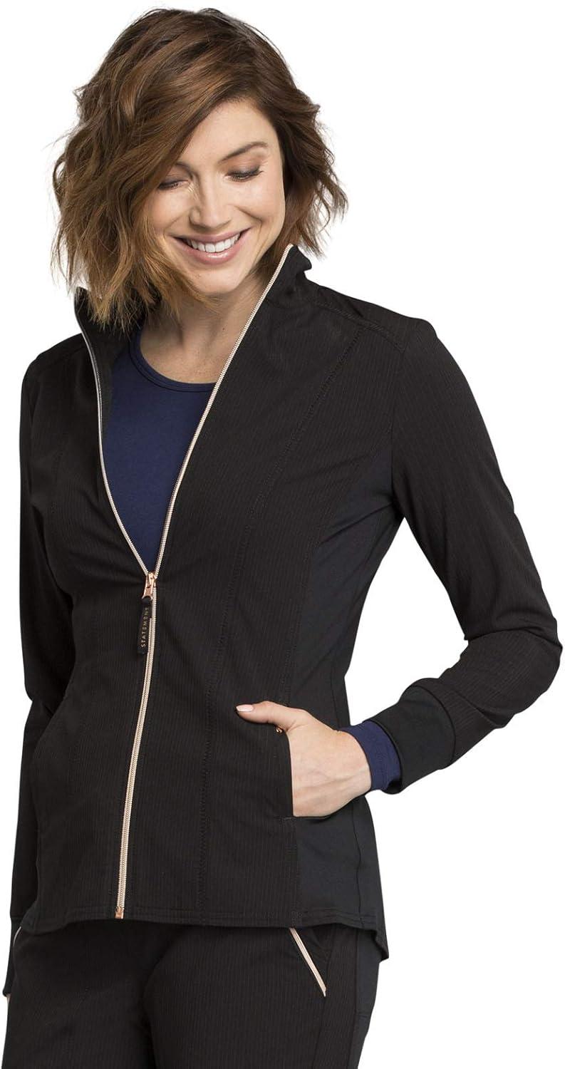 imageCherokee Statement Women Warm Up Scrubs Jacket Zip Front CK365Black
