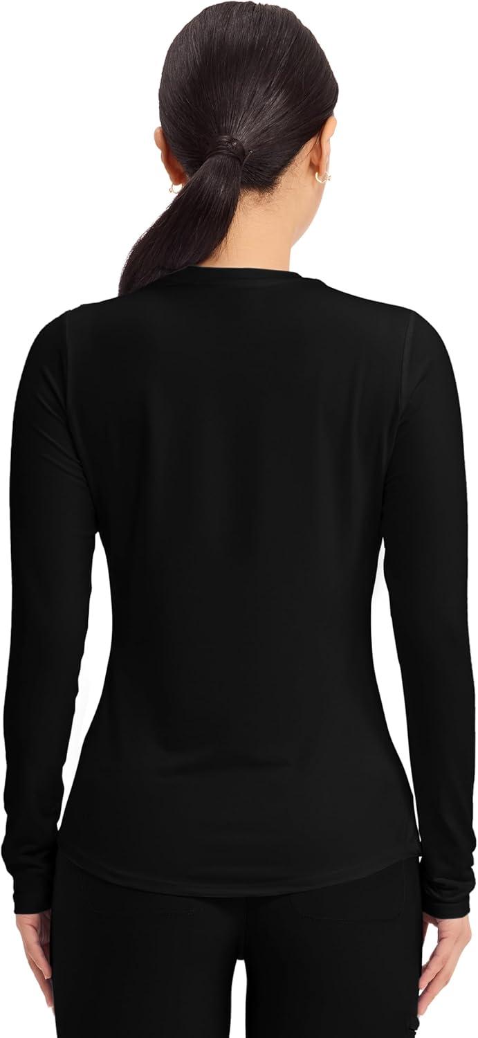 imageCherokee Underscrub Long Sleeve Womens Knit Tee Nursing Underscrubs Crew Neck Layering Top for Women CK773Black White 2 Pack