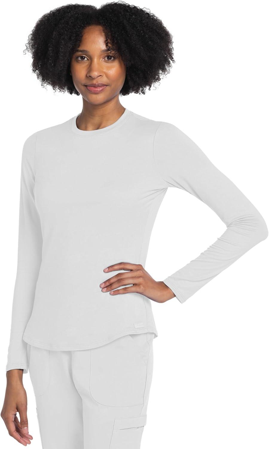 imageCherokee Underscrub Long Sleeve Womens Knit Tee Nursing Underscrubs Crew Neck Layering Top for Women CK773Black White 2 Pack