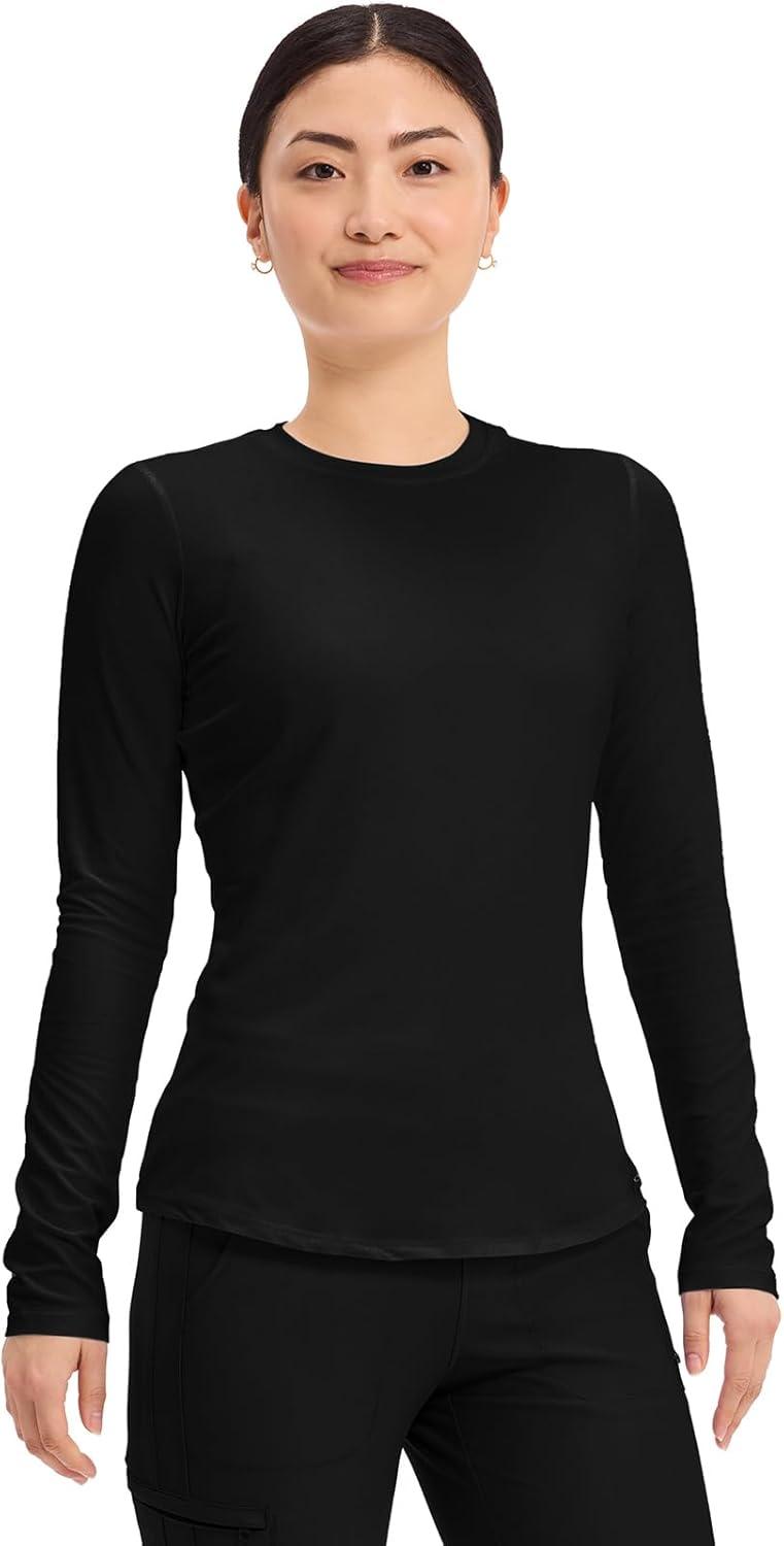 imageCherokee Underscrub Long Sleeve Womens Knit Tee Nursing Underscrubs Crew Neck Layering Top for Women CK773Black