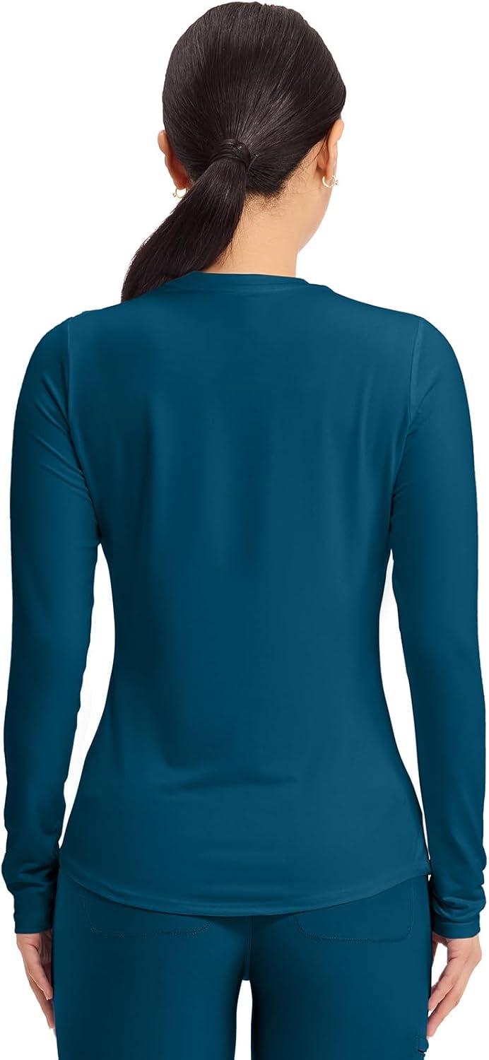 imageCherokee Underscrub Long Sleeve Womens Knit Tee Nursing Underscrubs Crew Neck Layering Top for Women CK773Caribbean Blue