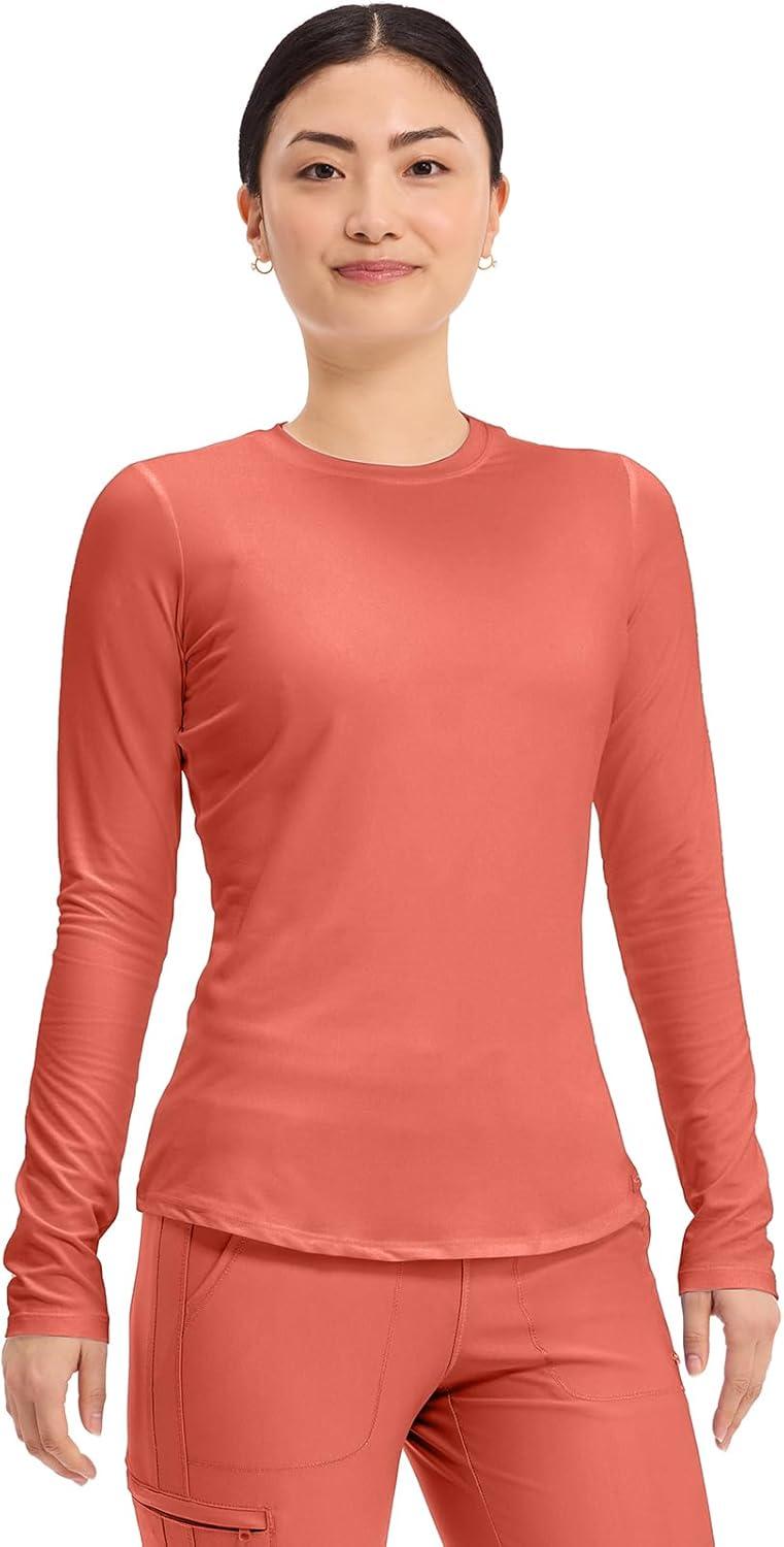 imageCherokee Underscrub Long Sleeve Womens Knit Tee Nursing Underscrubs Crew Neck Layering Top for Women CK773Coral Rush