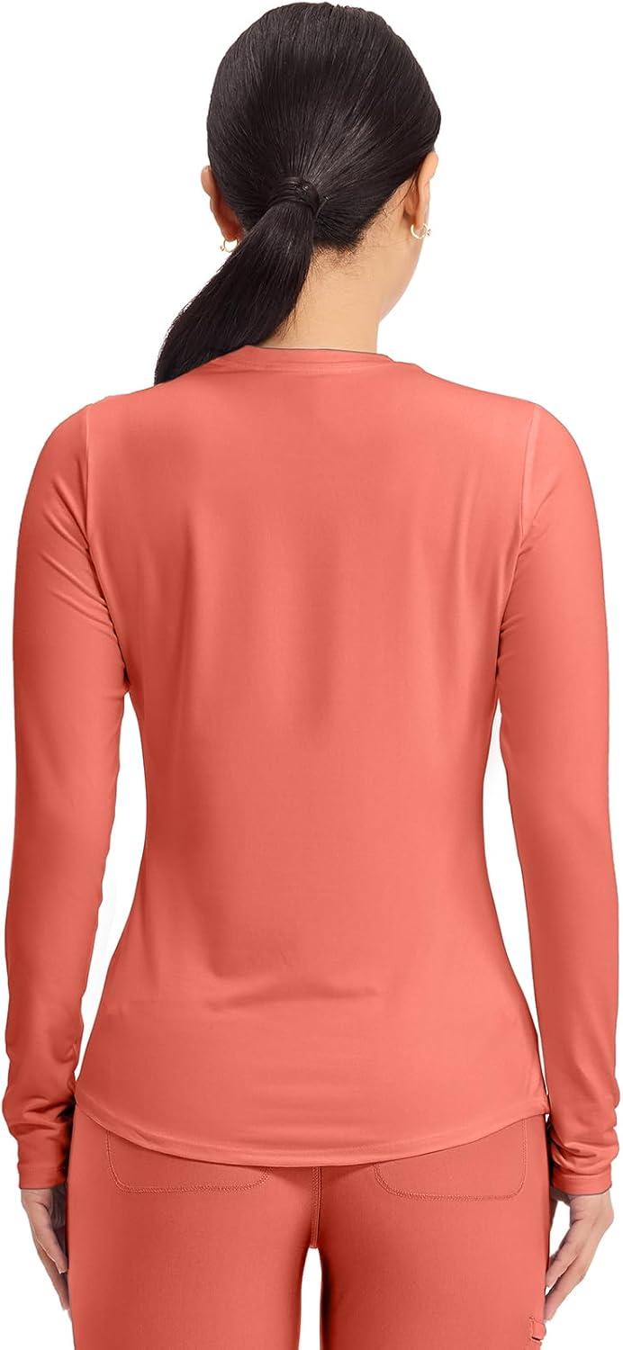 imageCherokee Underscrub Long Sleeve Womens Knit Tee Nursing Underscrubs Crew Neck Layering Top for Women CK773Coral Rush