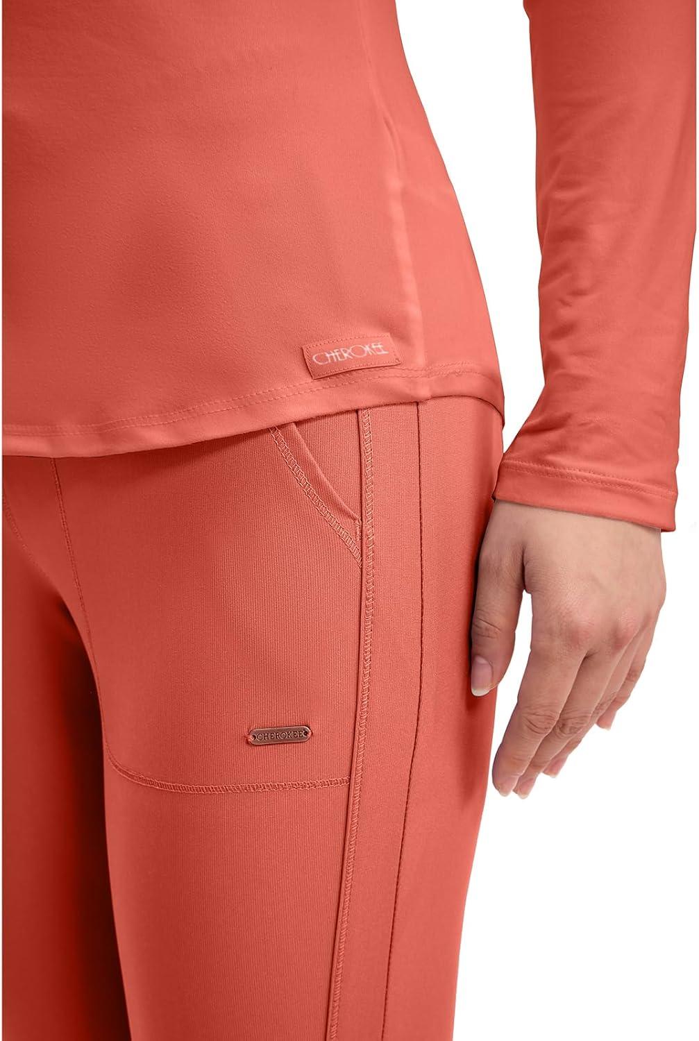imageCherokee Underscrub Long Sleeve Womens Knit Tee Nursing Underscrubs Crew Neck Layering Top for Women CK773Coral Rush