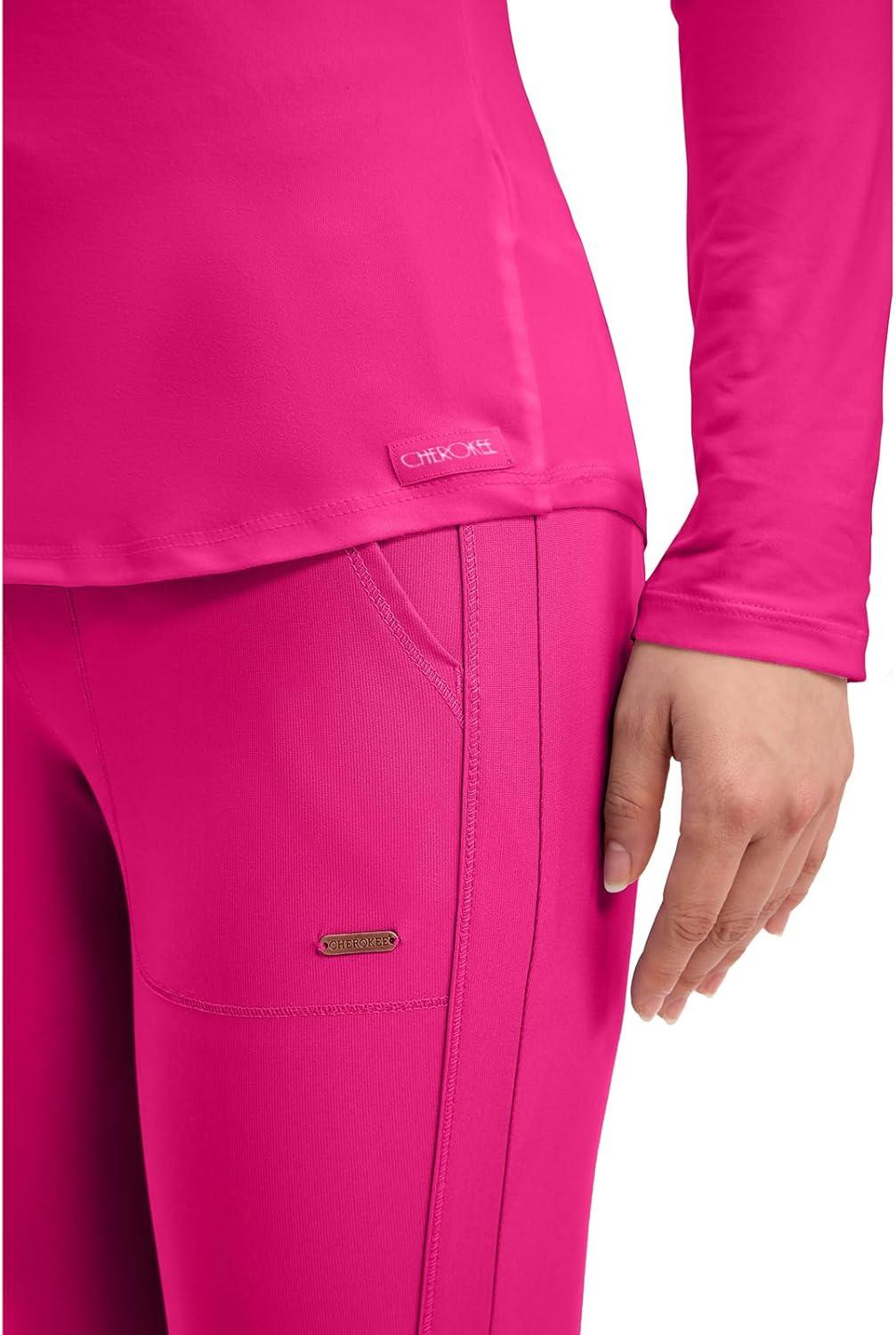 imageCherokee Underscrub Long Sleeve Womens Knit Tee Nursing Underscrubs Crew Neck Layering Top for Women CK773Electric Pink