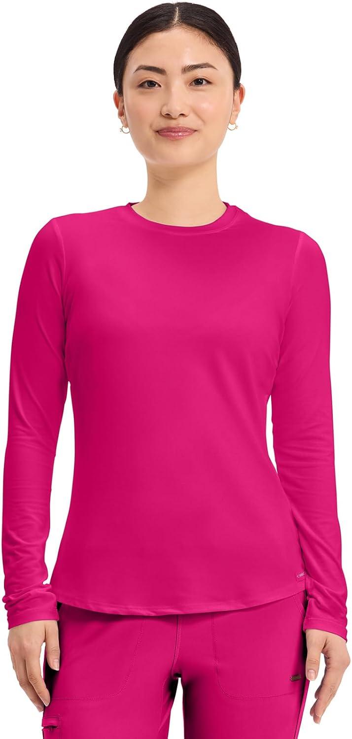 imageCherokee Underscrub Long Sleeve Womens Knit Tee Nursing Underscrubs Crew Neck Layering Top for Women CK773Electric Pink