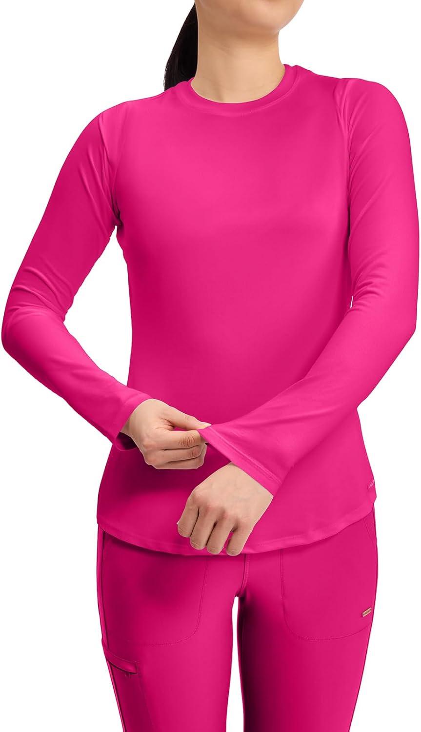 imageCherokee Underscrub Long Sleeve Womens Knit Tee Nursing Underscrubs Crew Neck Layering Top for Women CK773Electric Pink