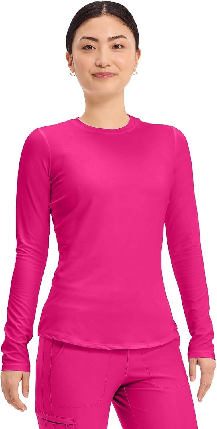 imageCherokee Underscrub Long Sleeve Womens Knit Tee Nursing Underscrubs Crew Neck Layering Top for Women CK773Electric Pink