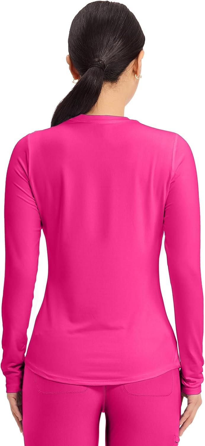 imageCherokee Underscrub Long Sleeve Womens Knit Tee Nursing Underscrubs Crew Neck Layering Top for Women CK773Electric Pink