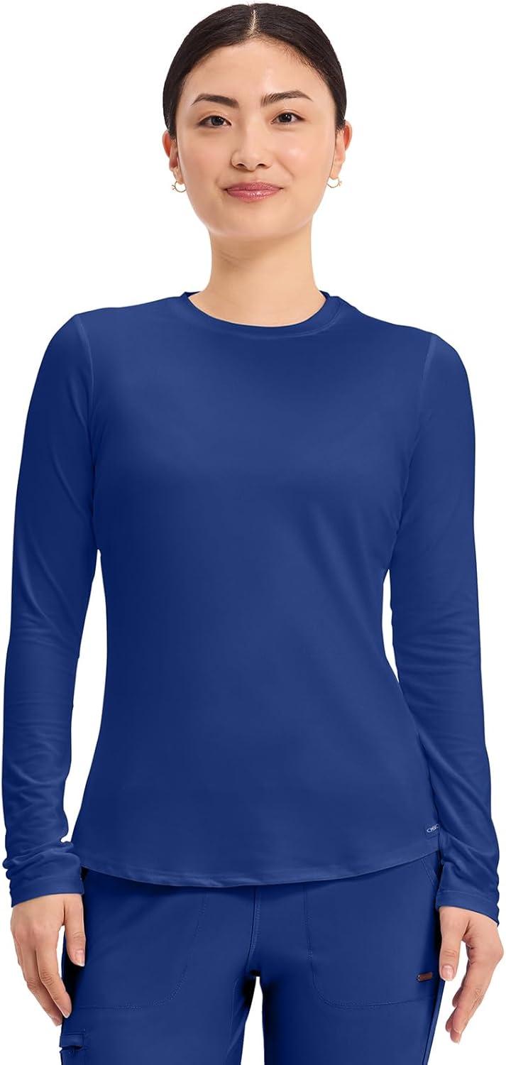 imageCherokee Underscrub Long Sleeve Womens Knit Tee Nursing Underscrubs Crew Neck Layering Top for Women CK773Galaxy Blue