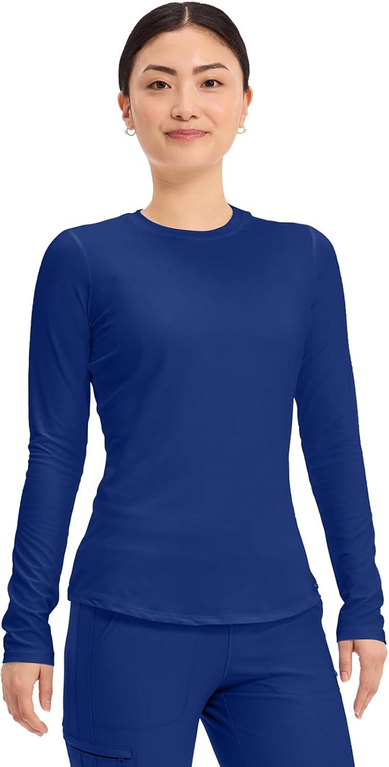 imageCherokee Underscrub Long Sleeve Womens Knit Tee Nursing Underscrubs Crew Neck Layering Top for Women CK773Galaxy Blue