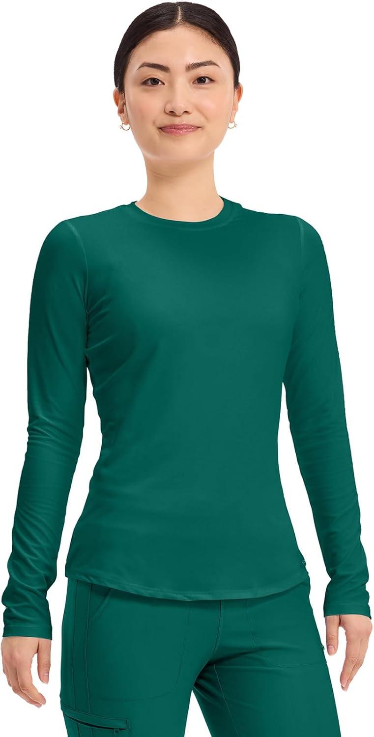 imageCherokee Underscrub Long Sleeve Womens Knit Tee Nursing Underscrubs Crew Neck Layering Top for Women CK773Hunter Green