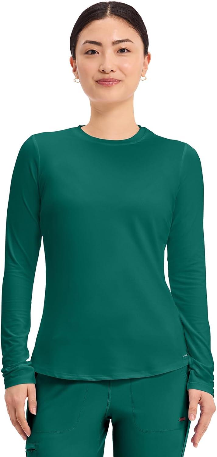 imageCherokee Underscrub Long Sleeve Womens Knit Tee Nursing Underscrubs Crew Neck Layering Top for Women CK773Hunter Green