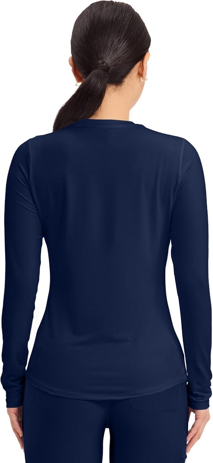 imageCherokee Underscrub Long Sleeve Womens Knit Tee Nursing Underscrubs Crew Neck Layering Top for Women CK773Navy 3 Pack