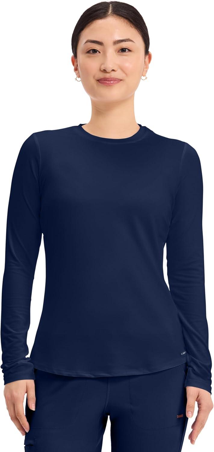 imageCherokee Underscrub Long Sleeve Womens Knit Tee Nursing Underscrubs Crew Neck Layering Top for Women CK773Navy 3 Pack