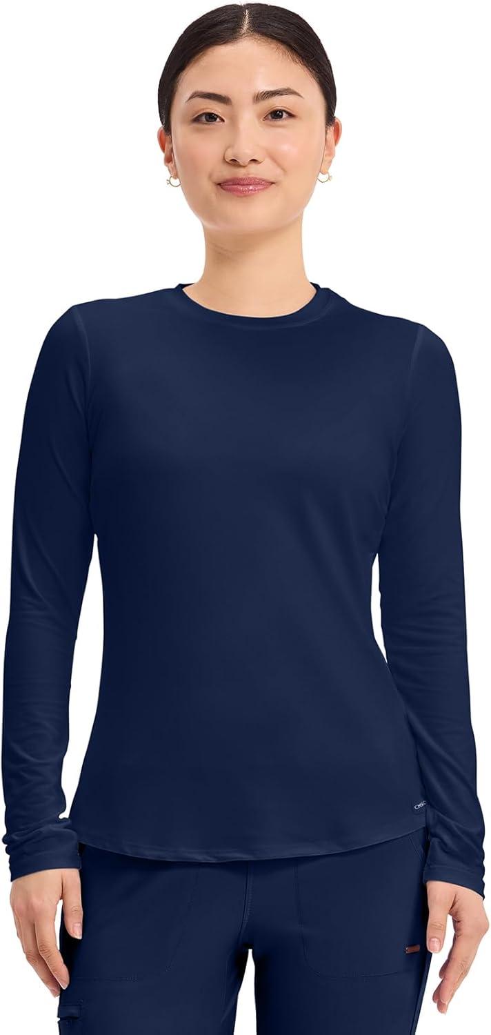 imageCherokee Underscrub Long Sleeve Womens Knit Tee Nursing Underscrubs Crew Neck Layering Top for Women CK773Navy
