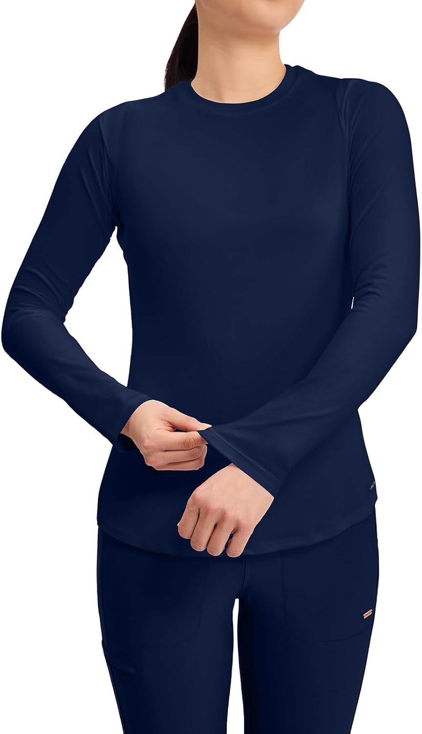 imageCherokee Underscrub Long Sleeve Womens Knit Tee Nursing Underscrubs Crew Neck Layering Top for Women CK773Navy