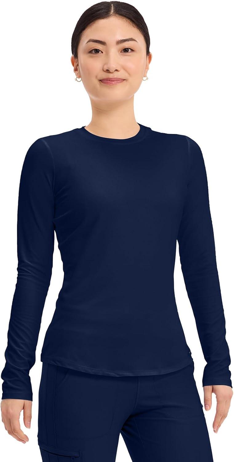 imageCherokee Underscrub Long Sleeve Womens Knit Tee Nursing Underscrubs Crew Neck Layering Top for Women CK773Navy