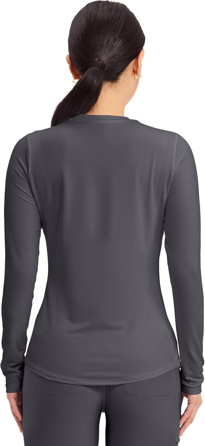 imageCherokee Underscrub Long Sleeve Womens Knit Tee Nursing Underscrubs Crew Neck Layering Top for Women CK773Pewter 2 Pack