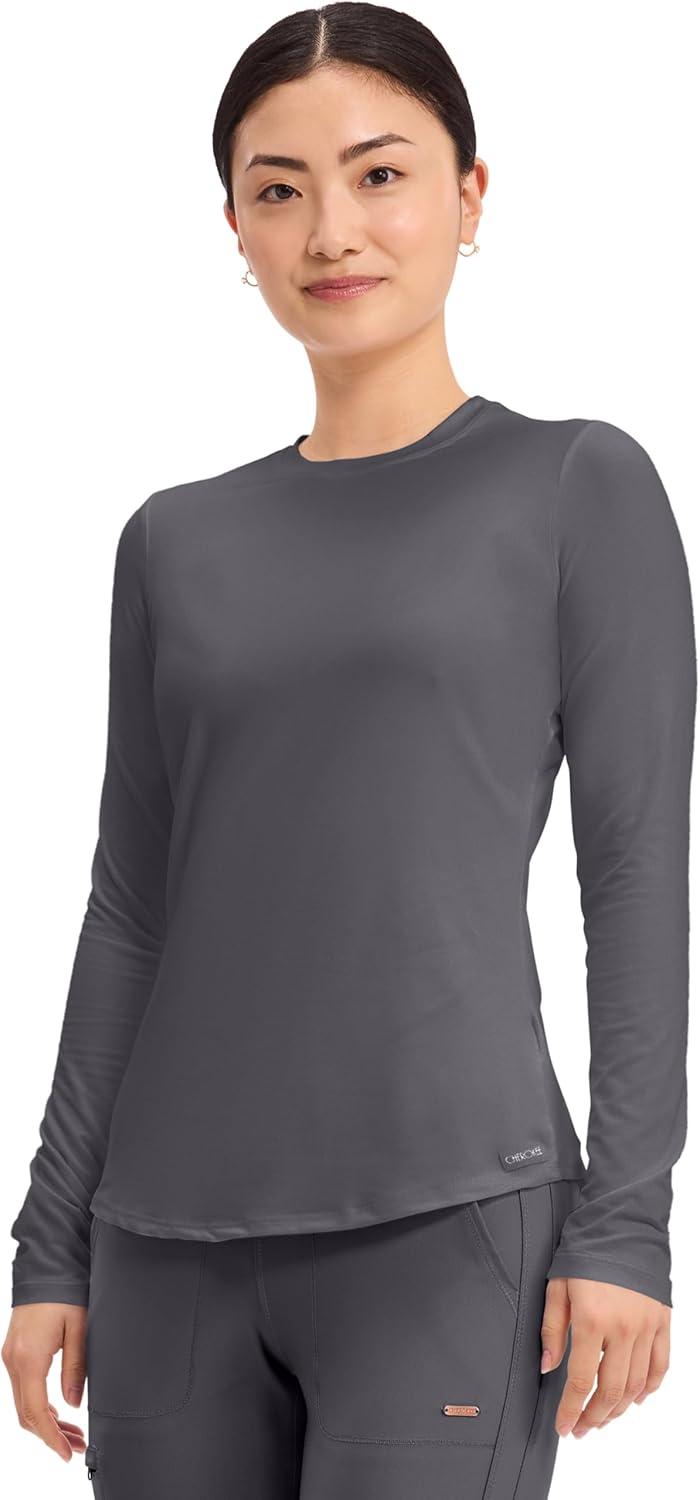 imageCherokee Underscrub Long Sleeve Womens Knit Tee Nursing Underscrubs Crew Neck Layering Top for Women CK773Pewter 2 Pack