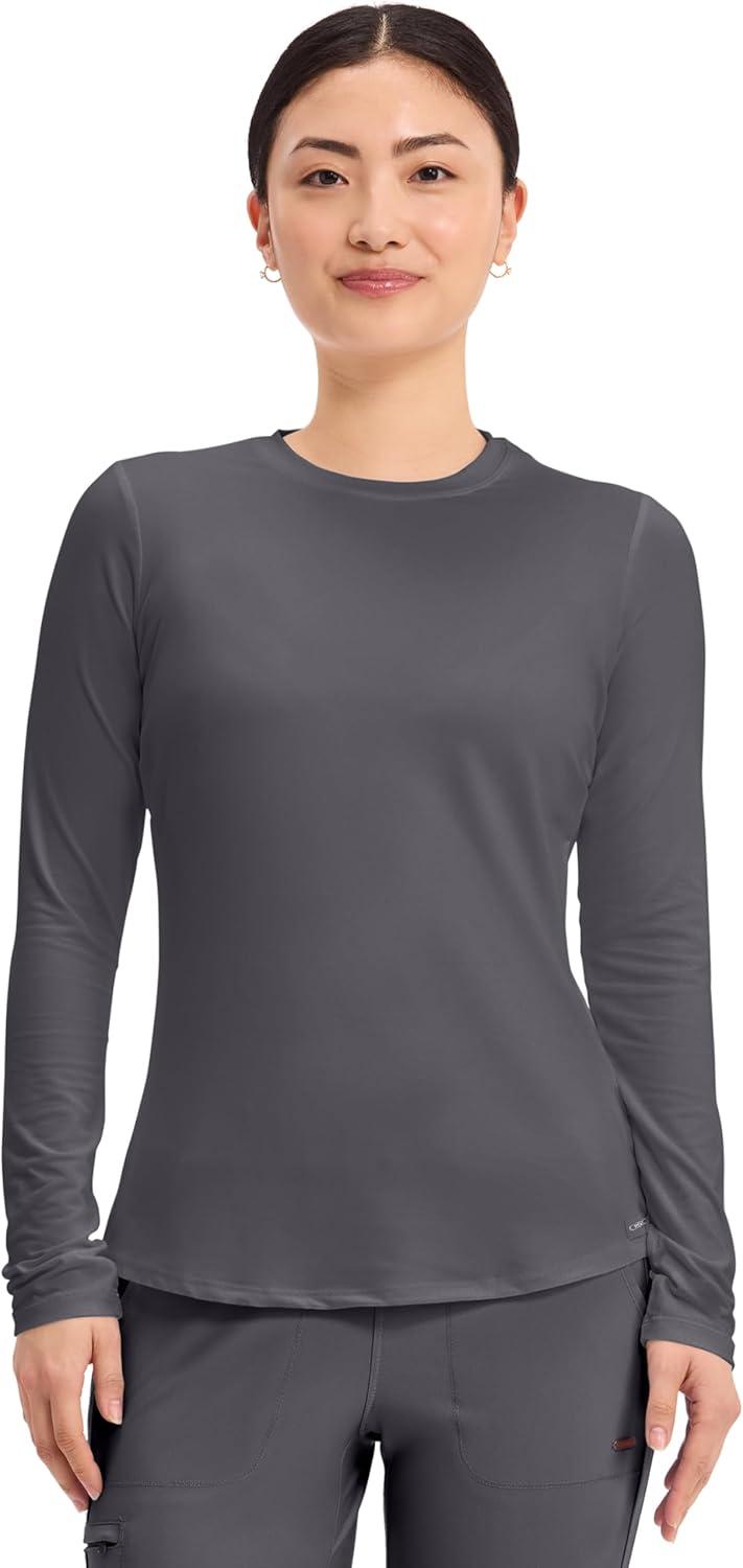 imageCherokee Underscrub Long Sleeve Womens Knit Tee Nursing Underscrubs Crew Neck Layering Top for Women CK773Pewter 2 Pack