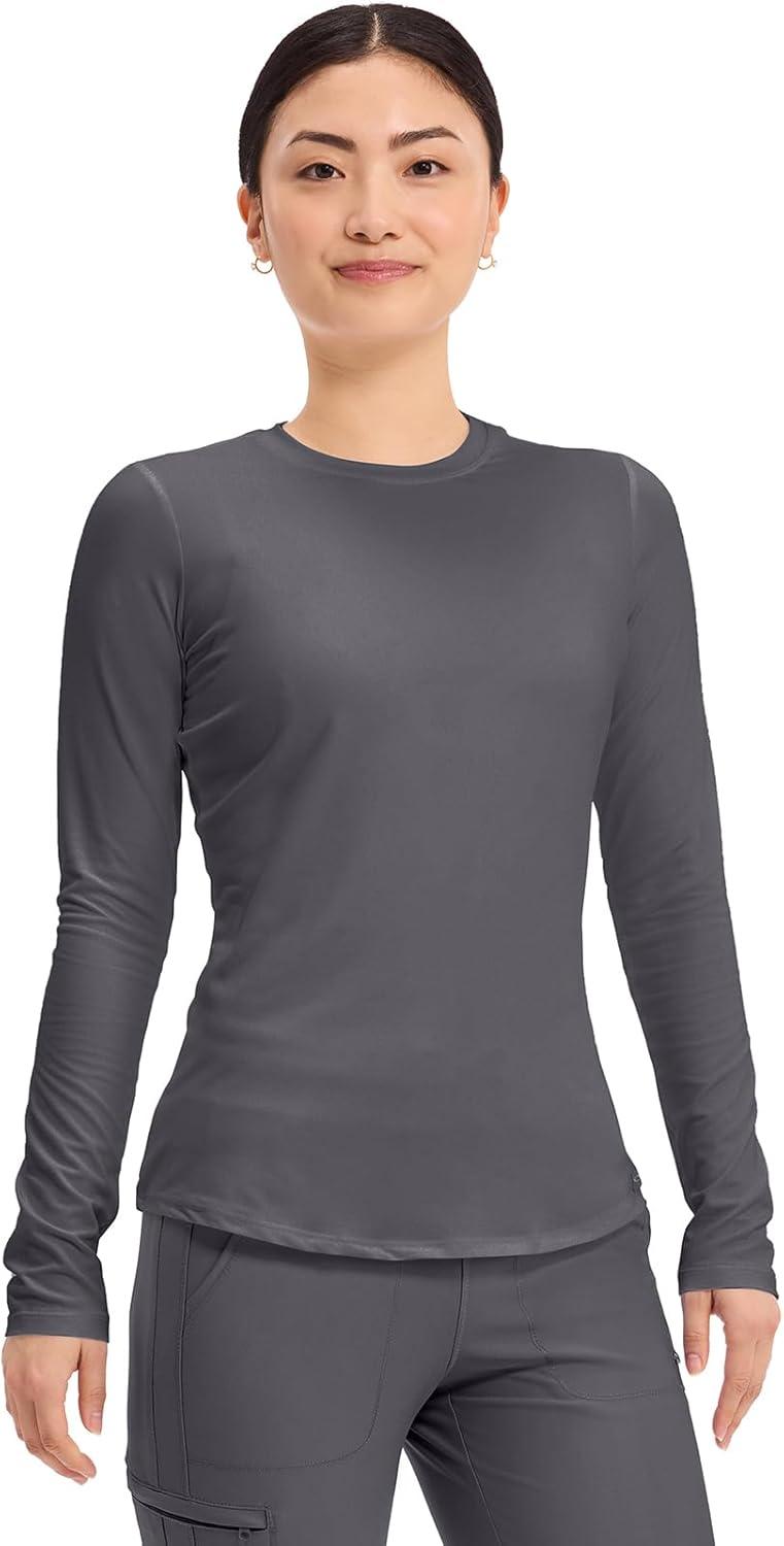 imageCherokee Underscrub Long Sleeve Womens Knit Tee Nursing Underscrubs Crew Neck Layering Top for Women CK773Pewter