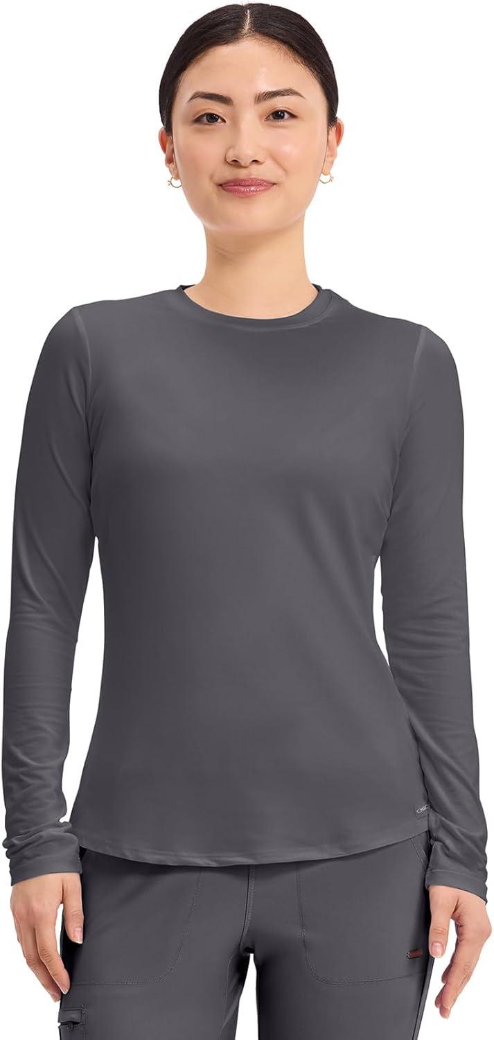 imageCherokee Underscrub Long Sleeve Womens Knit Tee Nursing Underscrubs Crew Neck Layering Top for Women CK773Pewter