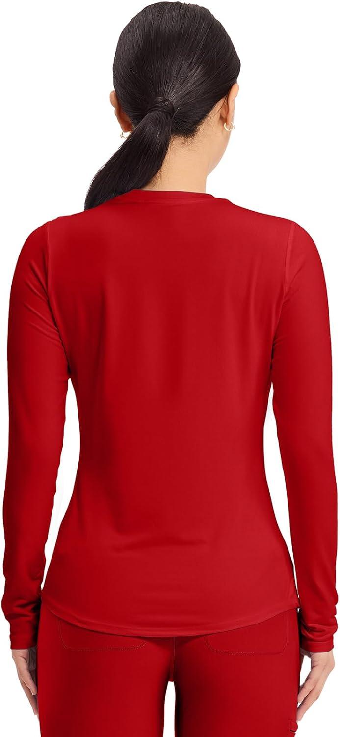 imageCherokee Underscrub Long Sleeve Womens Knit Tee Nursing Underscrubs Crew Neck Layering Top for Women CK773Red