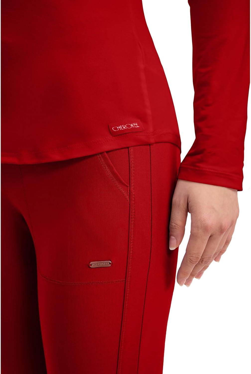 imageCherokee Underscrub Long Sleeve Womens Knit Tee Nursing Underscrubs Crew Neck Layering Top for Women CK773Red