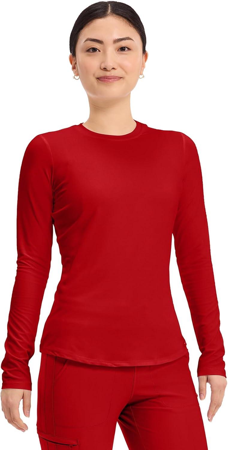 imageCherokee Underscrub Long Sleeve Womens Knit Tee Nursing Underscrubs Crew Neck Layering Top for Women CK773Red