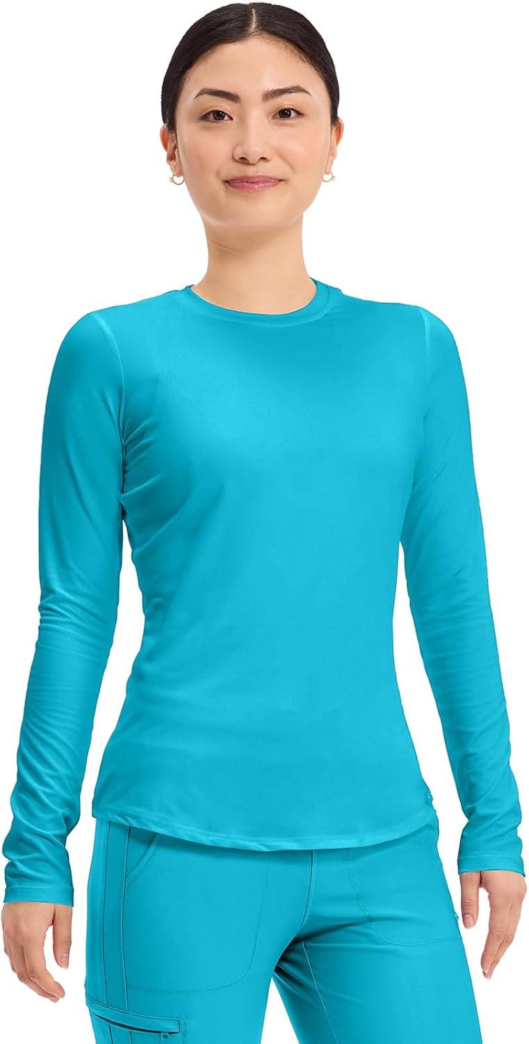 imageCherokee Underscrub Long Sleeve Womens Knit Tee Nursing Underscrubs Crew Neck Layering Top for Women CK773Turquoise