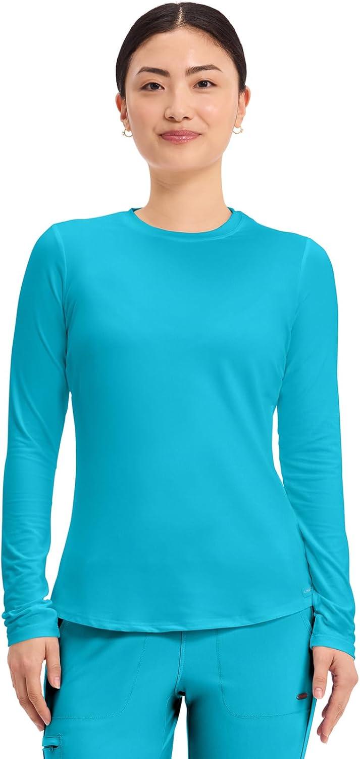 imageCherokee Underscrub Long Sleeve Womens Knit Tee Nursing Underscrubs Crew Neck Layering Top for Women CK773Turquoise