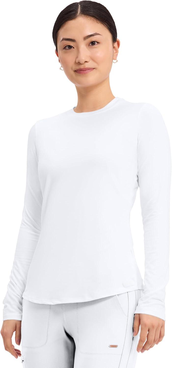imageCherokee Underscrub Long Sleeve Womens Knit Tee Nursing Underscrubs Crew Neck Layering Top for Women CK773White 2 Pack