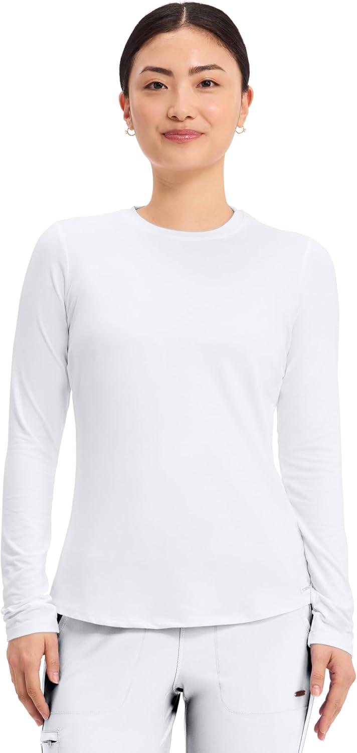 imageCherokee Underscrub Long Sleeve Womens Knit Tee Nursing Underscrubs Crew Neck Layering Top for Women CK773White 2 Pack
