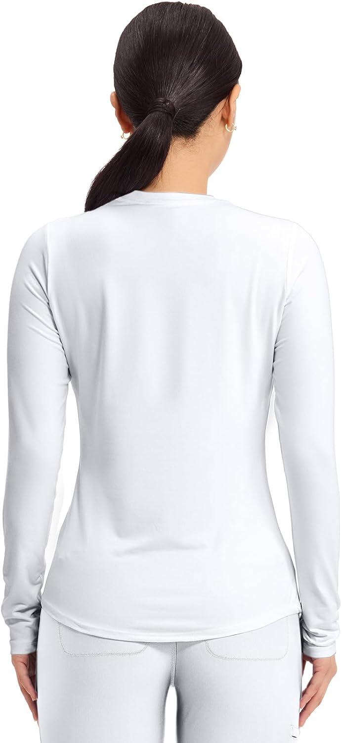 imageCherokee Underscrub Long Sleeve Womens Knit Tee Nursing Underscrubs Crew Neck Layering Top for Women CK773White