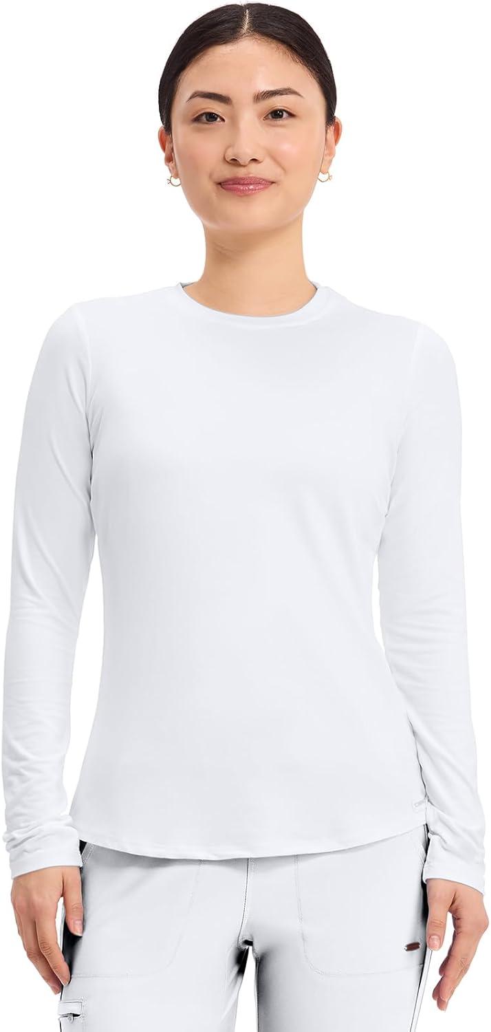 imageCherokee Underscrub Long Sleeve Womens Knit Tee Nursing Underscrubs Crew Neck Layering Top for Women CK773White