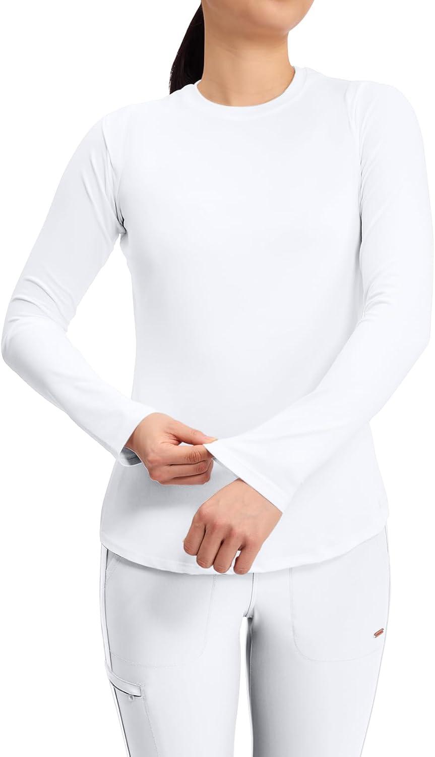 imageCherokee Underscrub Long Sleeve Womens Knit Tee Nursing Underscrubs Crew Neck Layering Top for Women CK773White