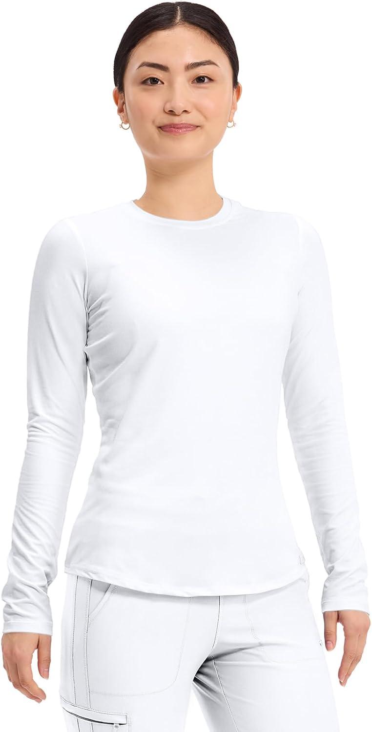 imageCherokee Underscrub Long Sleeve Womens Knit Tee Nursing Underscrubs Crew Neck Layering Top for Women CK773White