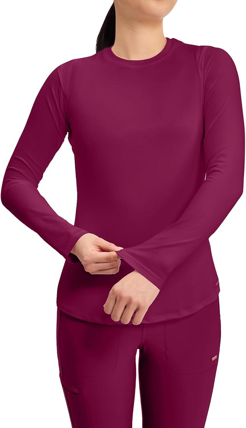 imageCherokee Underscrub Long Sleeve Womens Knit Tee Nursing Underscrubs Crew Neck Layering Top for Women CK773Wine