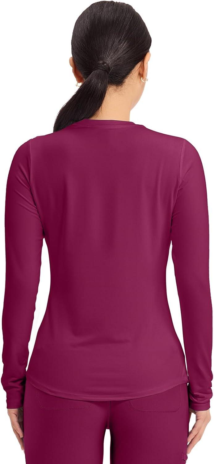 imageCherokee Underscrub Long Sleeve Womens Knit Tee Nursing Underscrubs Crew Neck Layering Top for Women CK773Wine