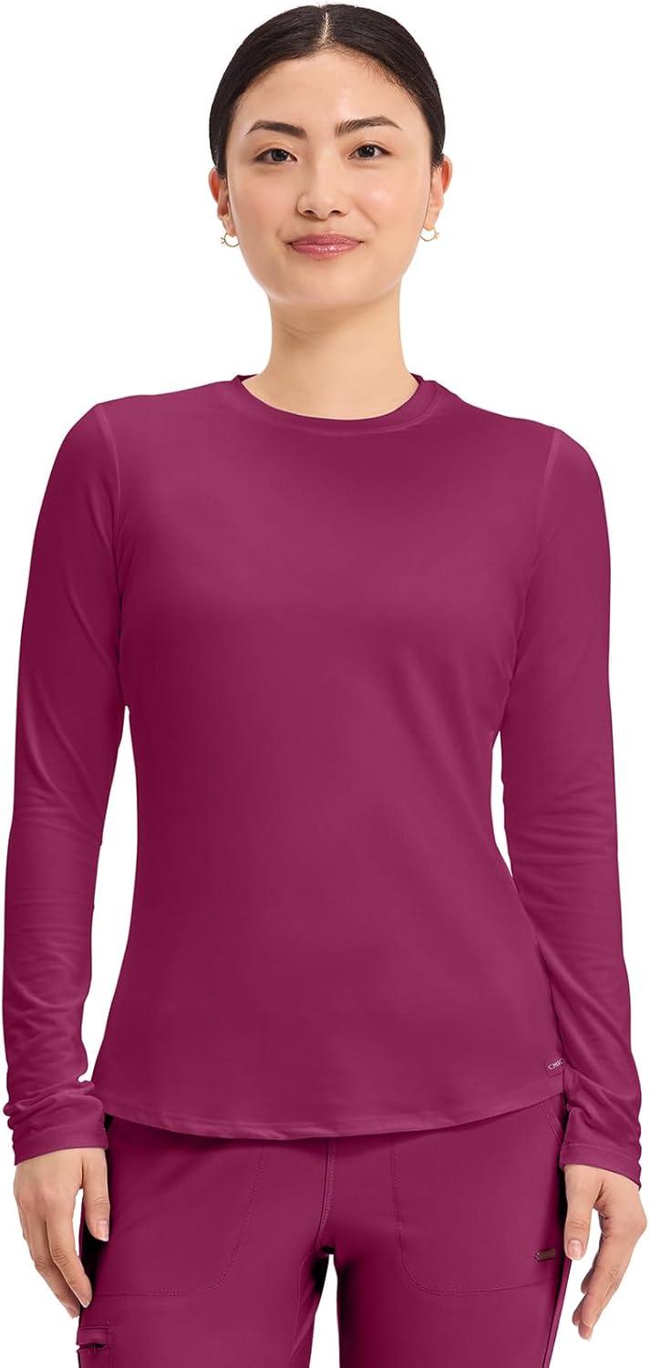 imageCherokee Underscrub Long Sleeve Womens Knit Tee Nursing Underscrubs Crew Neck Layering Top for Women CK773Wine